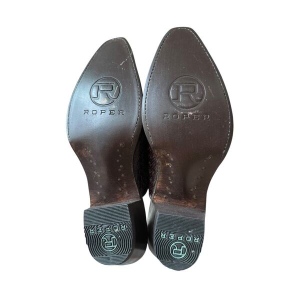 NWT Roper Women's Brown Leather Mary Embossed Basketweave Mules Shoes Size 9.5 - Picture 7 of 8